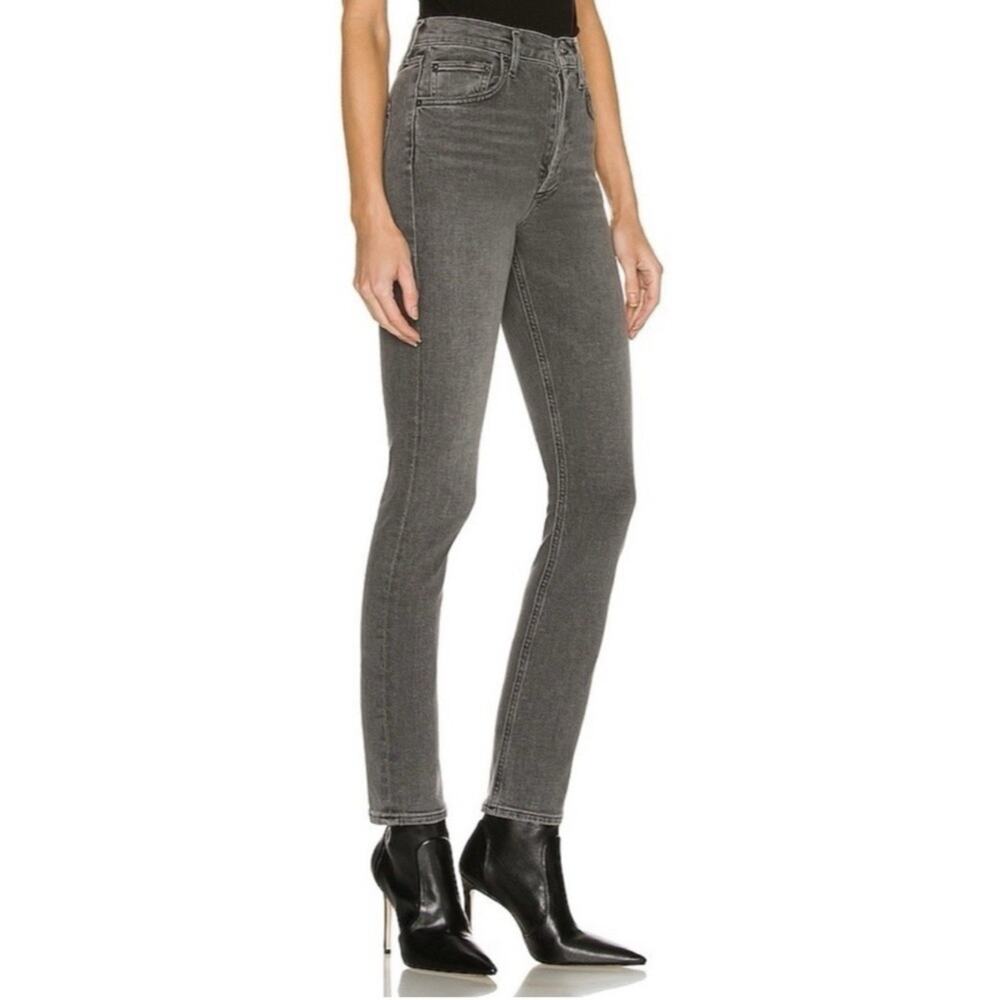 AGOLDE Riley High Rise Straight Crop Jean 24 Sector Faded Black Gray Button Fly